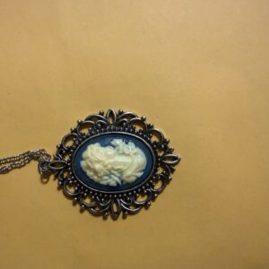 Blue Cameo in silver bezel on silver chain