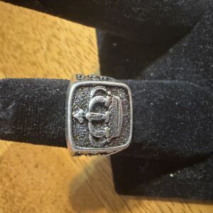 Siver tone vintage ring with crown insignia Mens