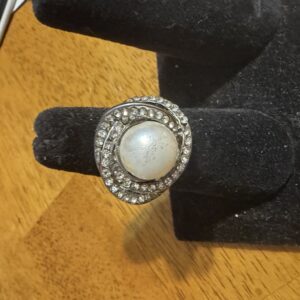 Vintage faux pearl and rhinestone cocktail ring