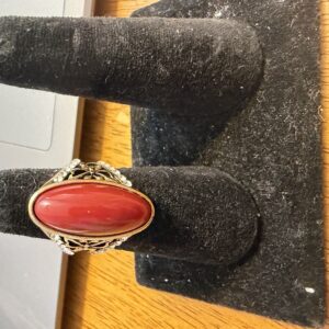 Red Cabachon ring with rhinestone accents