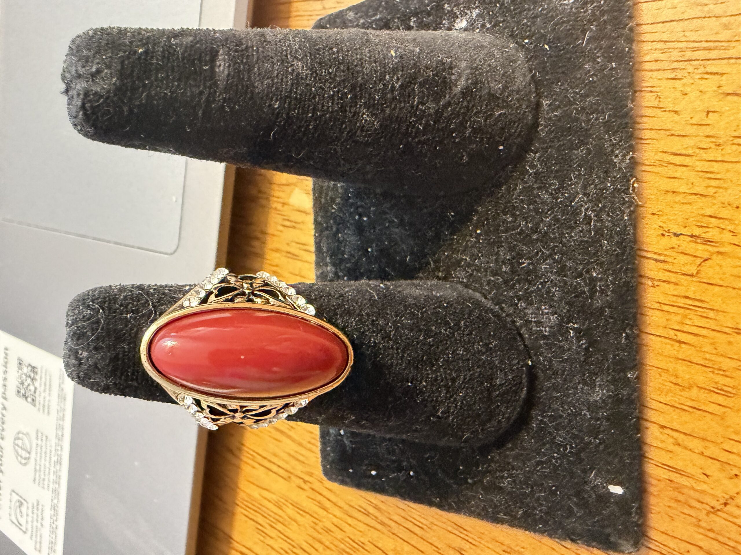 Red Cabachon ring with rhinestone accents